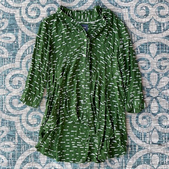 Maeve Anthropologie Green White Cloud Print Tie-Front Blouse - Size S - Picture 2 of 6